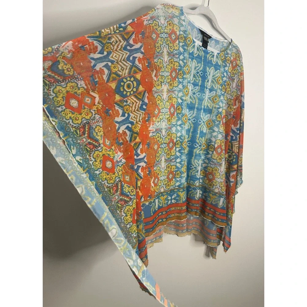 Ali Miles Womens XL Sheer Mesh Poncho Top Geometric Handkerchief Hem *Flawed - Picture 10 of 14